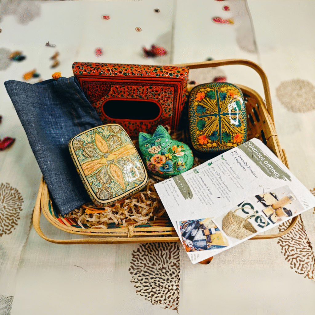 "Eco-friendly office gift set with notebook, pen, and bottle" "Custom logo LED lamp for employee recognition gift" "High-end executive gift box with watch and accessories"