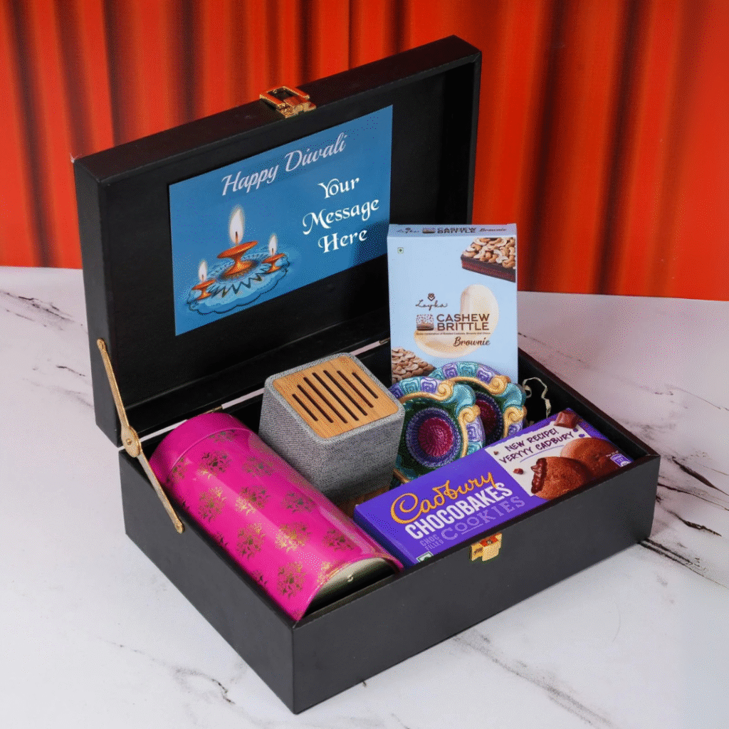 "Premium corporate gift box with customized company branding" "Elegant wooden pen set – perfect for corporate giveaways" "Customized leather diary and pen combo gift for employees"