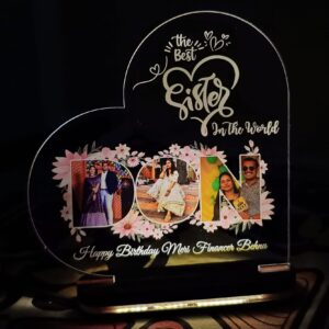 Acrylic Led Lamp for Best Sister Naming DON three photos and a happy birthday wishes